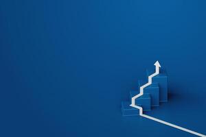 White arrow with step stair on blue background, business way concept, minimal style, 3d rendering photo