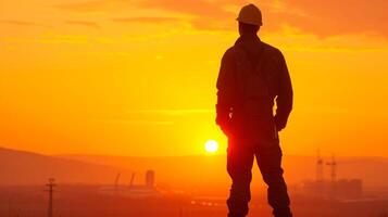 AI generated Silhouette of construction worker on construction site, Generative AI photo