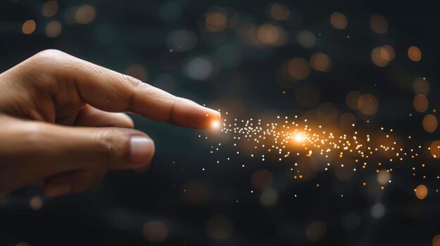 AI generated Businessman finger touching digital data on space background, Generative AI photo