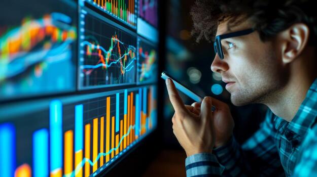 AI generated Close-up of the Investors are striving to obtain investment data from stock exchanges, Generative AI photo