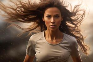 AI generated Close-up, front view of beautiful young women running, Generative AI photo