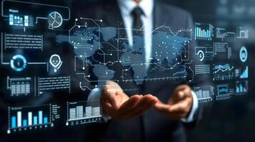 AI generated Close-up, Business analysis data screen and economic growth with financial graph, Generative AI photo