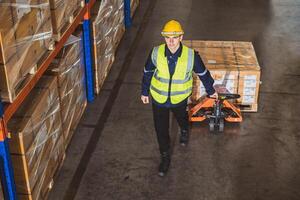 warehouse worker working for inventory store management product logistics shipping industry photo