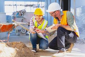 construction engineer team check quality of build sand material for strength quality of new building photo