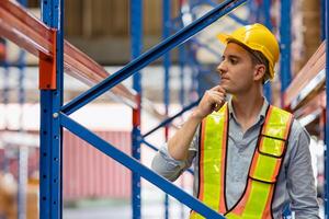 STRUCTURAL ENGINEER assess strength of metal steel structures working in construction site photo