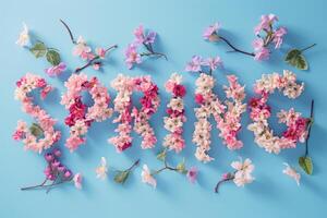 ai generado letras primavera hecho de flores en pastel colores. generativo ai foto