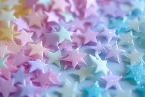 AI generated Pastel colored stars falling from the top. Generative AI photo