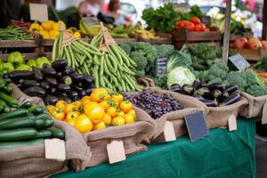 AI generated Fresh organic fruits and vegetables at farmers market. Generative AI photo