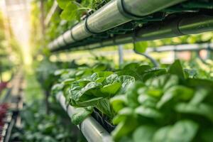 AI generated Vertical farming and hydroponics. Fresh organic vegetable grown using aquaponics farming. Generative AI photo