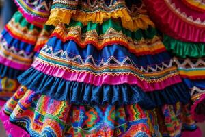 AI generated Closeup of vibrant colorful traditional mexican dress. Generative AI photo