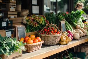 ai generado Fresco orgánico frutas y vegetales a agricultores mercado. generativo ai foto