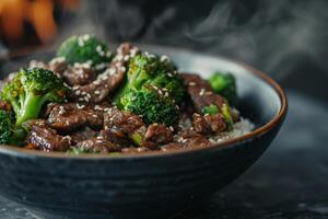 ai generado carne de vaca y brócoli remover freír con soja salsa. chino cocina. generativo ai foto