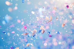 AI generated Colorful confetti flying on festive background. Generative AI photo