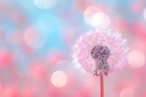 AI generated Dandelion on soft pastel background. Closeup of dandelion in morning sunlight. Generative AI photo