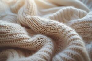AI generated Closeup of cashmere knit sweater. Comfortable style clothing. Wavy folds material. Generative AI photo