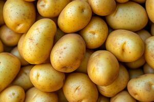 AI generated Fresh organic potatoes on market. Healthy food background. Generative AI photo