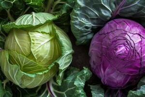 AI generated Fresh organically grown green and red cabbage. Healthy and diet concept. Generative AI photo