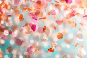 AI generated Colorful confetti flying on festive background. Generative AI photo