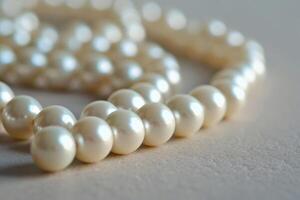 AI generated Pile of pearls. Natural white string of pearls. Generative AI photo