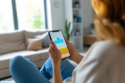 AI generated Closeup of people monitoring home electricity usage with mobile apps. Generative AI photo