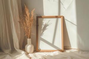 AI generated Blank picture frame mockup in boho style. Generative AI photo
