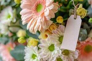 ai generado hecho a mano primavera ramo de flores con un personalizado etiqueta. generativo ai foto