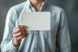 AI generated Man holds a blank white sign in hands. Generative AI photo