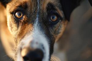 AI generated Dog's face with expressive eyes. Pets and lifestyle concept. Generative AI photo
