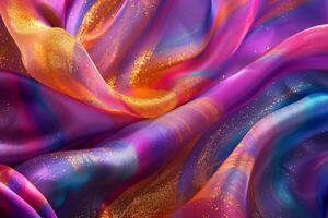 AI generated Colorful silk fabric with patterns, shimmer and sequins. Generative AI photo