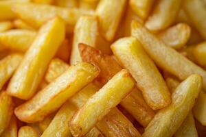 AI generated French fries background. Fast food close up. Generative AI photo