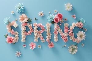 AI generated Letters Spring made of flowers in pastel colors. Generative AI photo