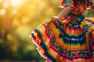 AI generated Closeup of vibrant colorful traditional mexican dress. Generative AI photo