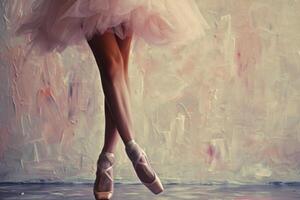 AI generated Ballerina legs on pointe shoes closeup. Classic and modern ballet concept. Generative AI photo