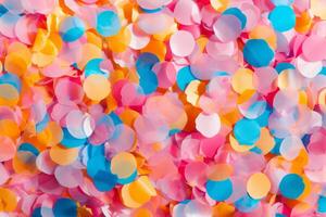 AI generated Colorful confetti flying on festive background. Generative AI photo