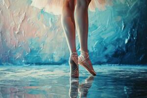 ai generado bailarina piernas en pointe Zapatos de cerca. clásico y moderno ballet concepto. generativo ai foto