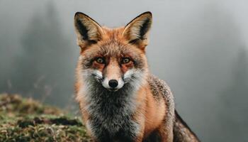 ai generado rojo salvaje zorro en el niebla, generado imagen foto