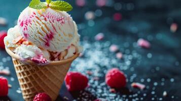 AI generated Yummy icecream with blur background photo