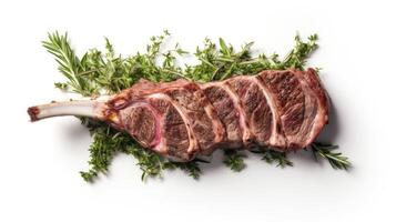 AI generated Create an image of a whole rack of lamb on a plain white background. photo