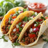 AI generated delicious homemade tacos isolated on the white background photo