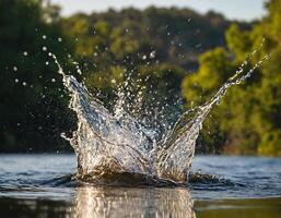 AI generated Water splash in midair on natural background. photo