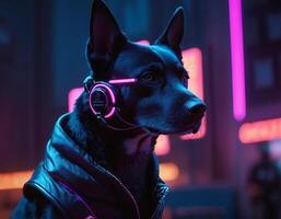 AI generated Intelligent futuristic dog with fashion and style. generative ai. photo