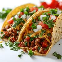 AI generated delicious homemade tacos isolated on the white background photo