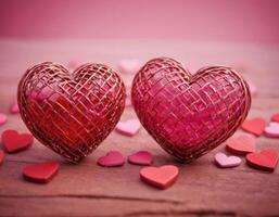 AI generated Two pink and gold hearts photo