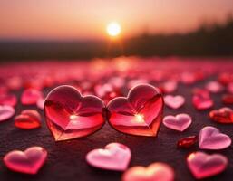 AI generated Two hearts reflecting the sunset photo