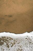 Background of sea foam on the beach on the sand, with space for text photo