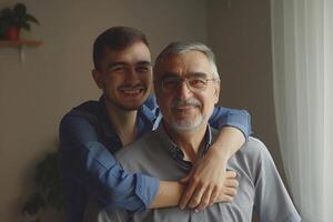 AI generated Happy Father and Son Sharing a Warm Embrace. photo