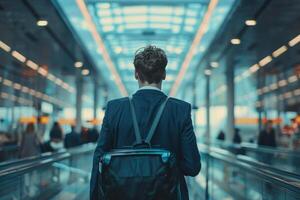 AI generated Businessman Walking in Airport Terminal with AI generated. photo
