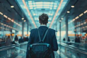 AI generated Businessman Walking in Airport Terminal with AI generated. photo