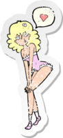 autocollant rétro en détresse d'une pin-up de dessin animé png