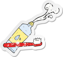 retro distressed sticker of a cartoon toothbrush and toothpaste png